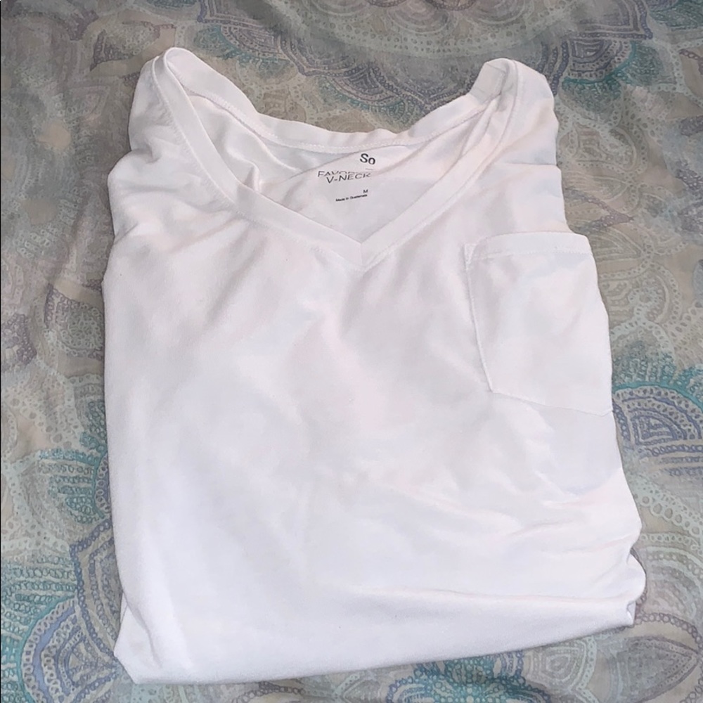 White, short sleeve, v- neck